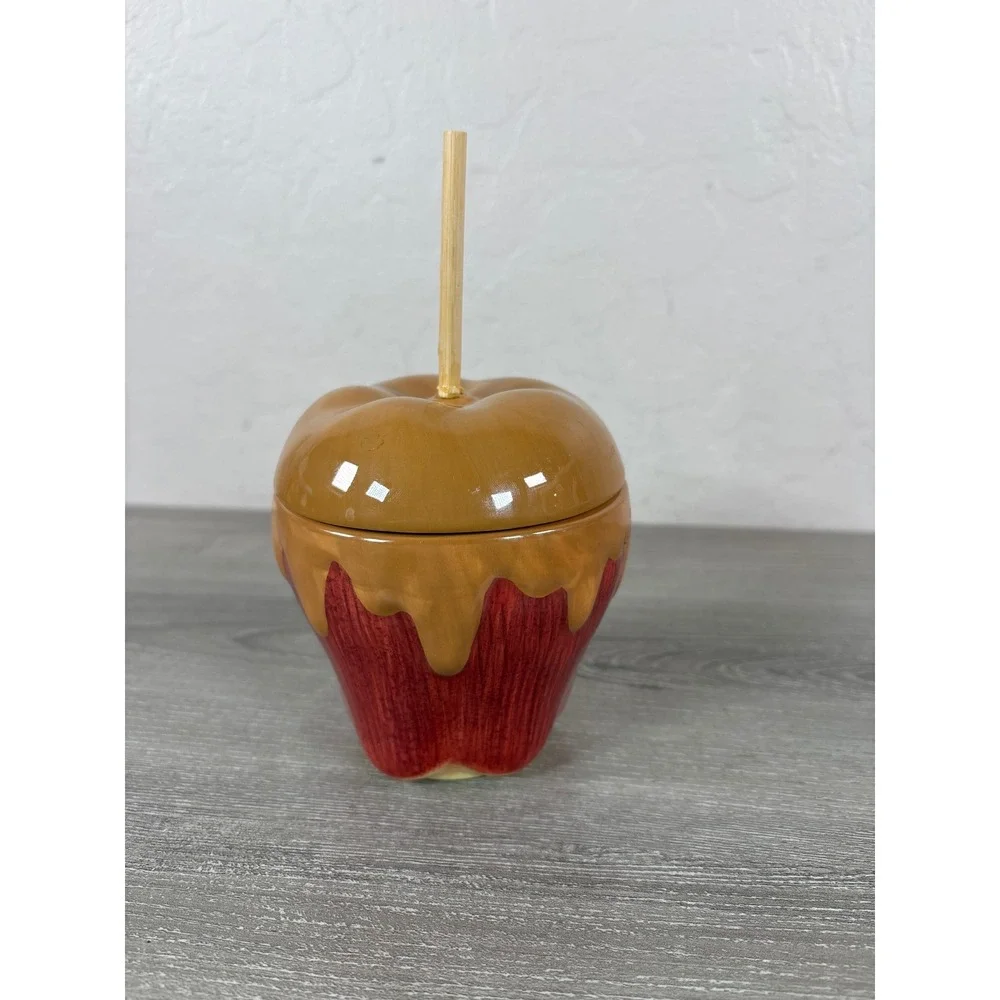 Hallmark Ceramic Caramel Apple Candy Jar Lidded Fall Autumn Decor Red Brown